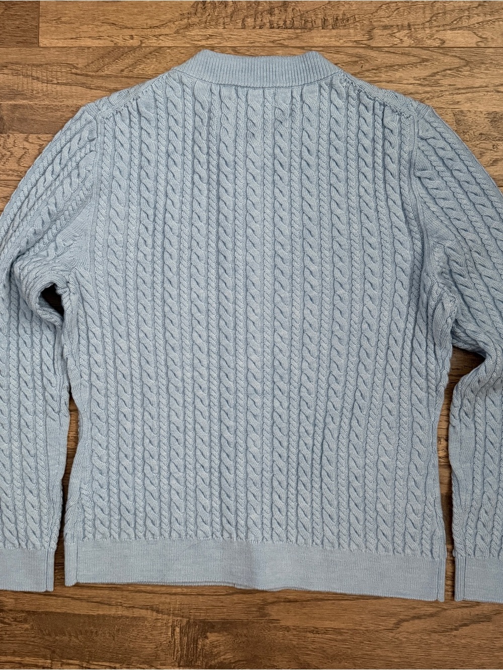 NWT$128 J. Crew Cable Knit Crewneck Cardigan, Merino Wool Hthr Stream blue S - Picture 7 of 7